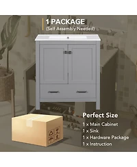 Lovmor 30inch Gray Bathroom Vanity with Single Sink Combo Cabinet Undermount Sink Bathroom Storage Cabinet with 2 Doors