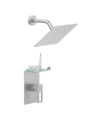 Rainsken Shower Faucet Set with Storage Rack 8-inch Rain Shower Head Shower Decoration Kit with Single Spray Shower Head Brushed Nickel