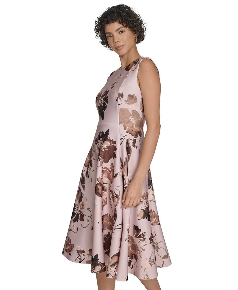 Calvin Klein Plus Printed Sleeveless Fit and Flare Dress