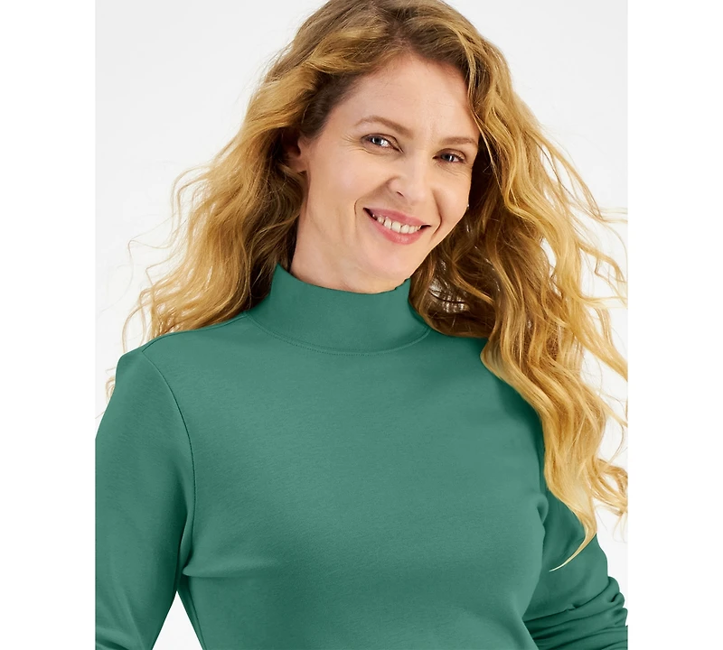 Style & Co Petite Mock-Neck Cotton Long-Sleeve T-Shirt, Created for Macy's