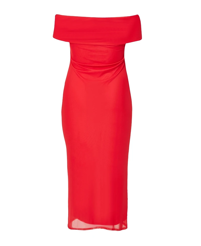 Quiz Women's Plus Crepe Ruffle Ruched Mesh Maxi Dress