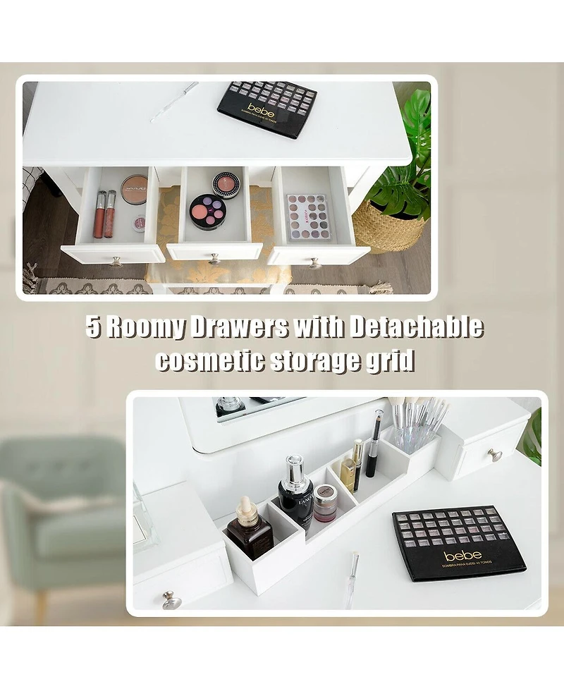 Makeup Vanity Set with Mirror and Cushioned Stool