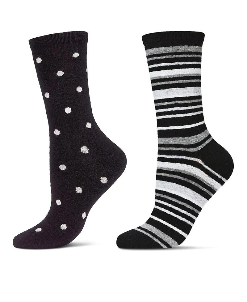 MeMoi Women's 2 Pair Pack Cashmere Blend Crew Socks