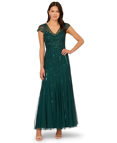 Adrianna Papell Women's Embellished V-Neck Godet Gown