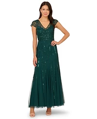 Adrianna Papell Women's Embellished V-Neck Godet Gown