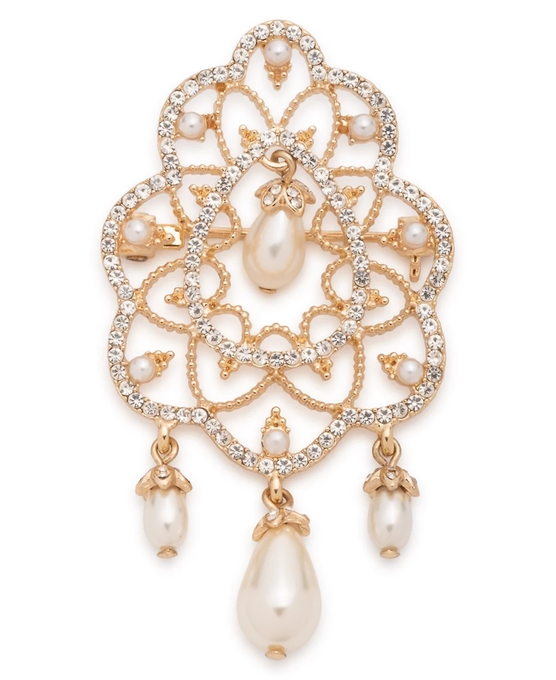 Marchesa Imitation Pearl Glass Gold-Tone Elegant Cross Pin