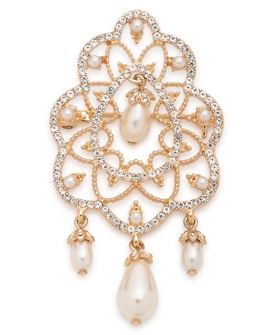 Marchesa Imitation Pearl Glass Gold-Tone Elegant Cross Pin
