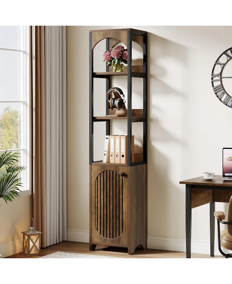 Tribesigns 6-Tier Kitchen Pantry Cabinet,70.87" Tall Narrow Bookshelf with Louvered Door Cabinet