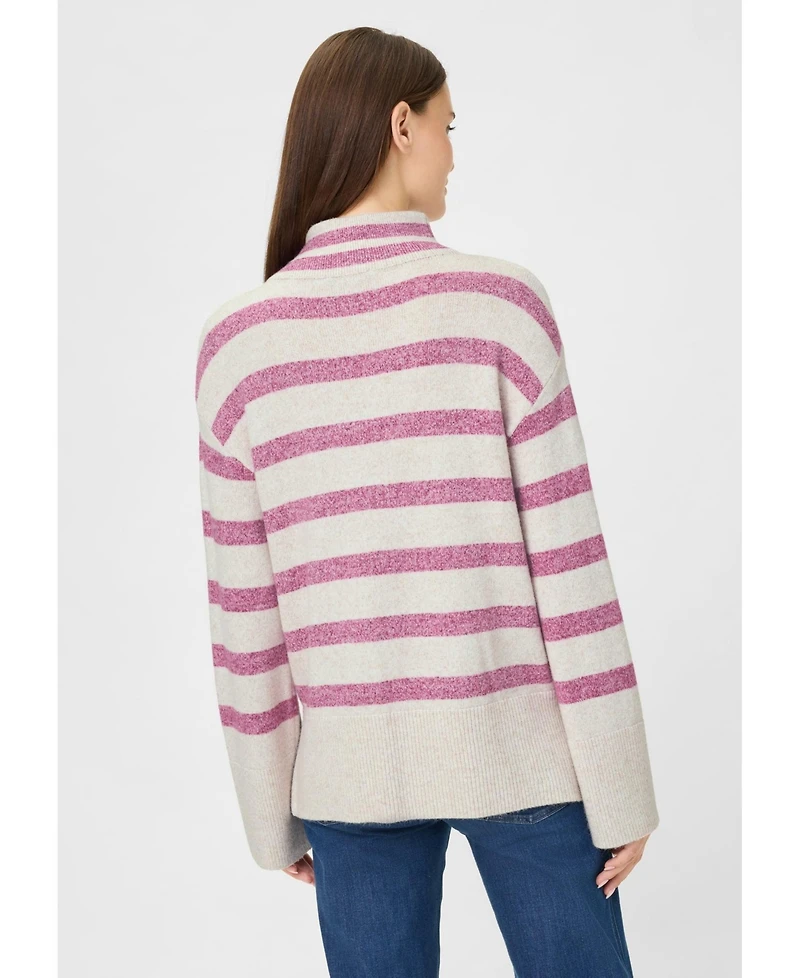 Olsen Striped 1/4 Zip Mock Neck Sweater