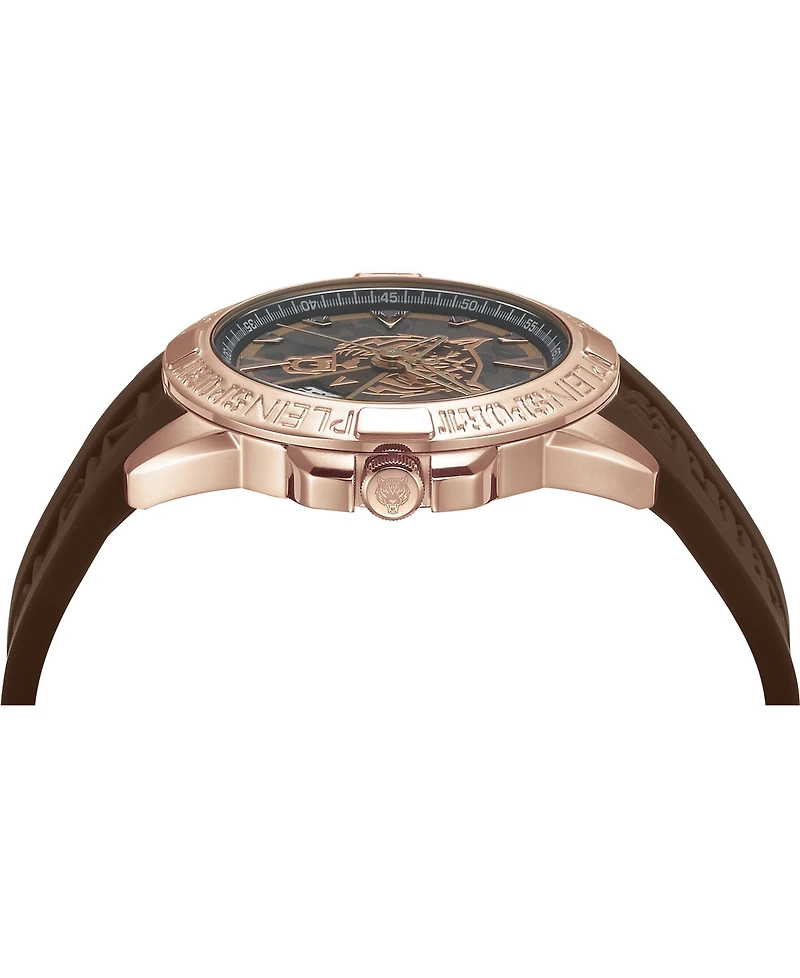 Plein Sport Mens Touchdown 3 Hand Date Quartz Brown Silicone Strap 44MM