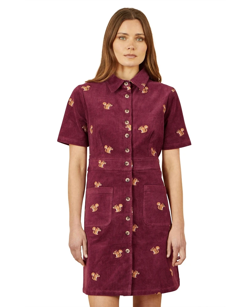 Yumi Women's Squirrel Embroidered Cord Dress