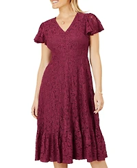 Yumi Women's Short Sleeve Lace Midi Skater Dress