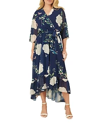 Yumi Women's Bird And Floral Print Midi Wrap Dress