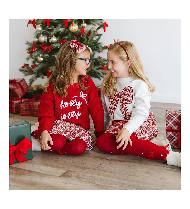Sweet Wink Baby Girls Christmas Plaid Bow Patch Sweatshirt