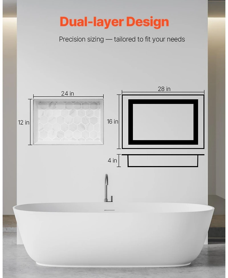 Slickblue Recessed Shower Niche Wall Shelf for Bathroom Storage and Organization