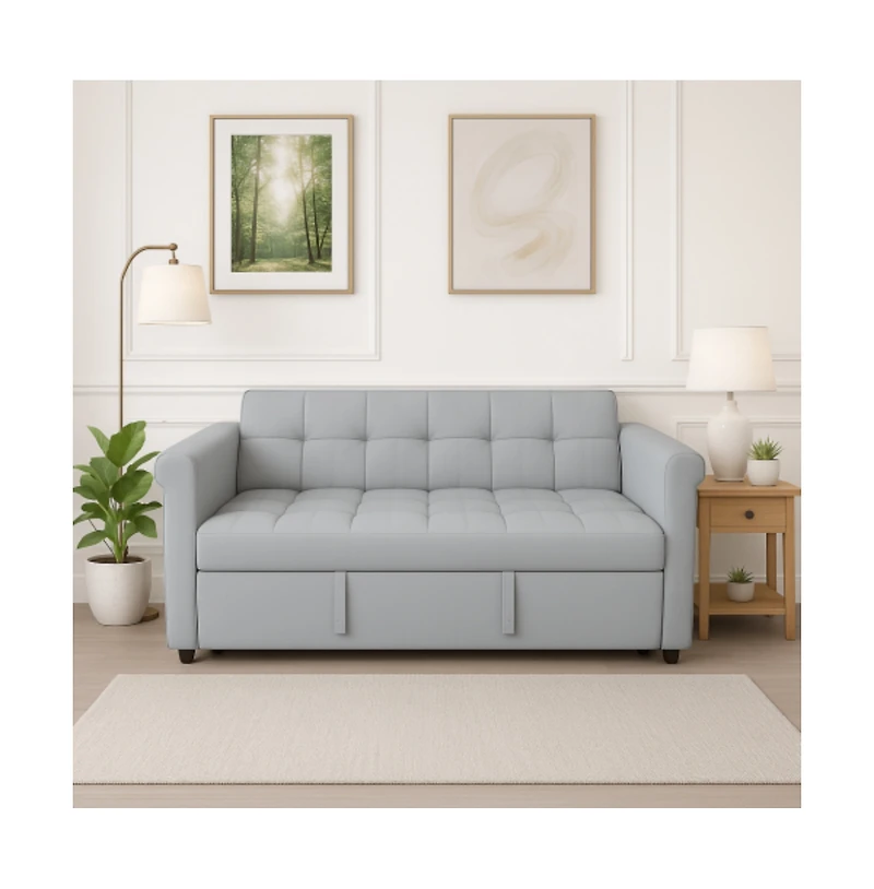 Maison Boucle 2-Seater Velvet Loveseat Sleeper Sofa Bed, Pull-Out Convertible Couch with Scroll Arms & Adjustable Backrest for Small Spaces