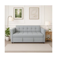 Maison Boucle 2-Seater Velvet Loveseat Sleeper Sofa Bed, Pull-Out Convertible Couch with Scroll Arms & Adjustable Backrest for Small Spaces