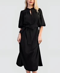Modenaire Women's Belted Puff Sleeve Midi Dress