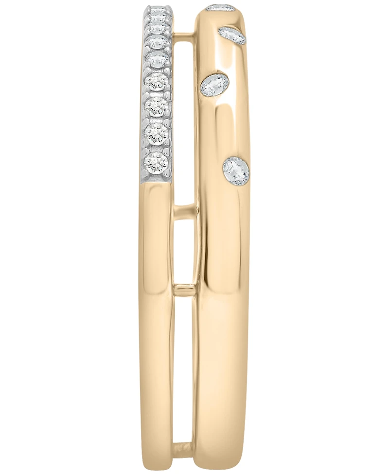 Wrapped Diamond Open Double Ring (1/6 ct. t.w.) in 10K Yellow Gold with White Rhodium