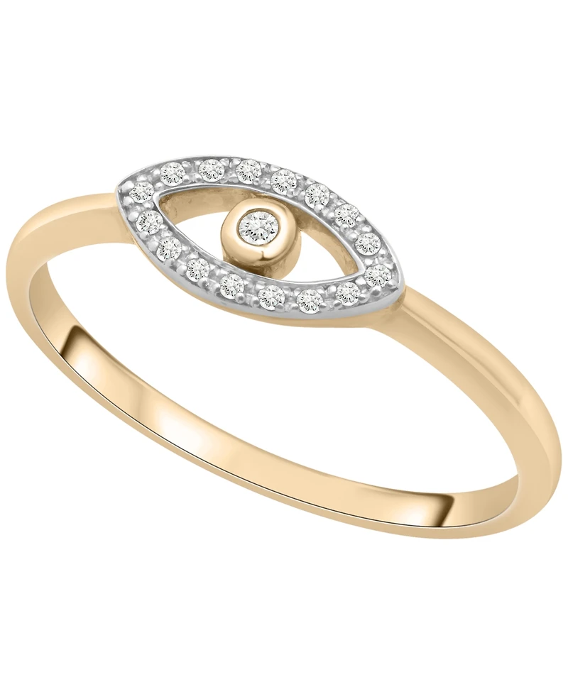 Wrapped Diamond Evil Eye Ring (1/20 ct. t.w.) in 10K Yellow Gold with White Rhodium