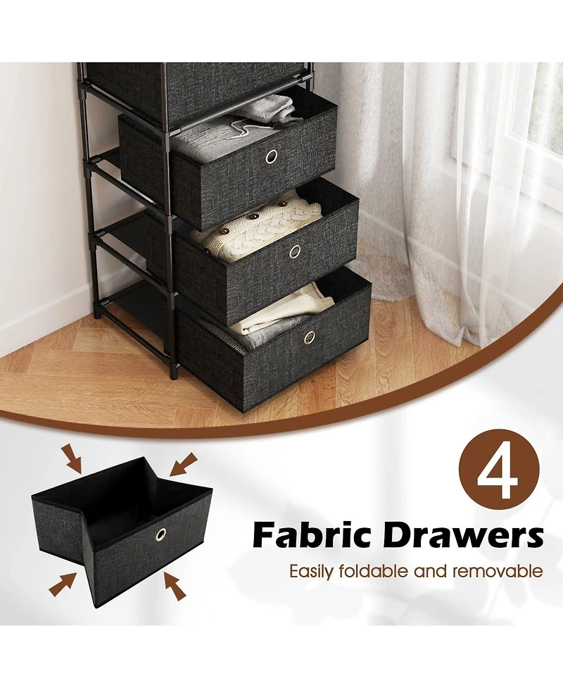 Dresser with 4 Drawers Fabric Storage Tower with Wood Top and Metal Frame