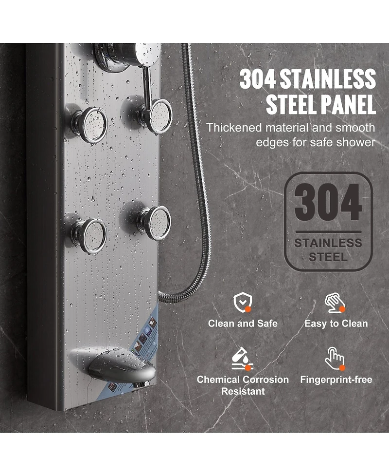 Rainsken Shower Panel System, Stainless Steel Wall-Mounted Shower Set 5 Shower Modes, 8 Massage Jets, 3-Setting Handheld Shower Head