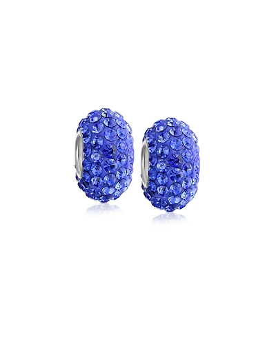 Bling Jewelry .925 Sterling Silver Solid Electric Blue Crystal Spacer Charm Bead Core for Bracelet (Set of 2)