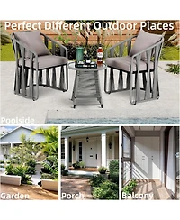 Dyhome 3 Pieces Outdoor Patio Furniture Set Woven Rope Chairs with Table and Soft Cushions