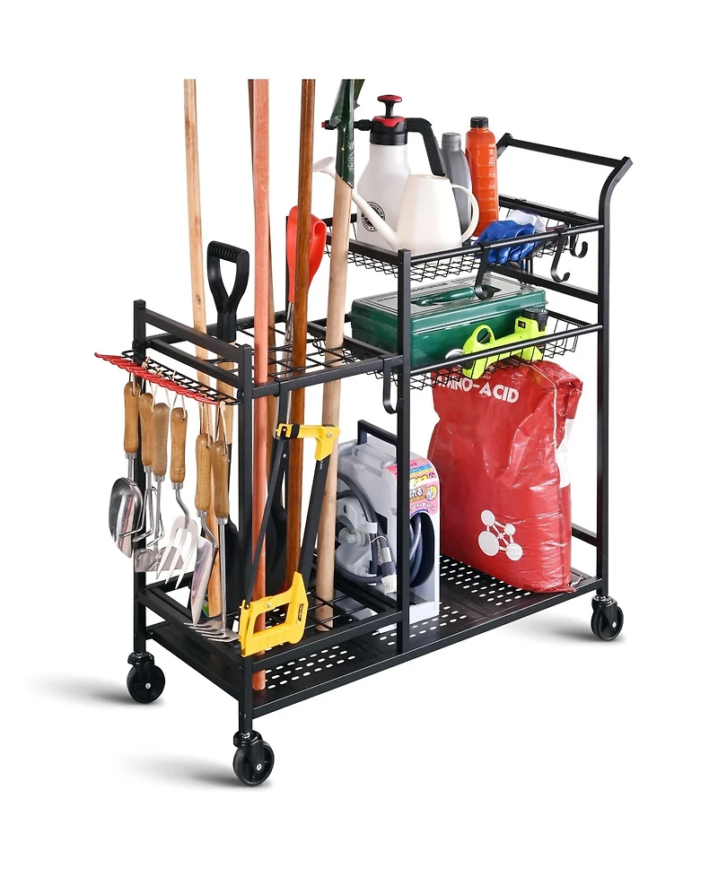 Mythinglogic Rolling Garden Tool Organizer – Rake/Shovel Rack for Garage & Shed