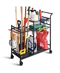 Mythinglogic Rolling Garden Tool Organizer – Rake/Shovel Rack for Garage & Shed