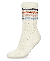 MeMoi Women's Chunky Stripes Plush-Lined Slipper Crew Sock