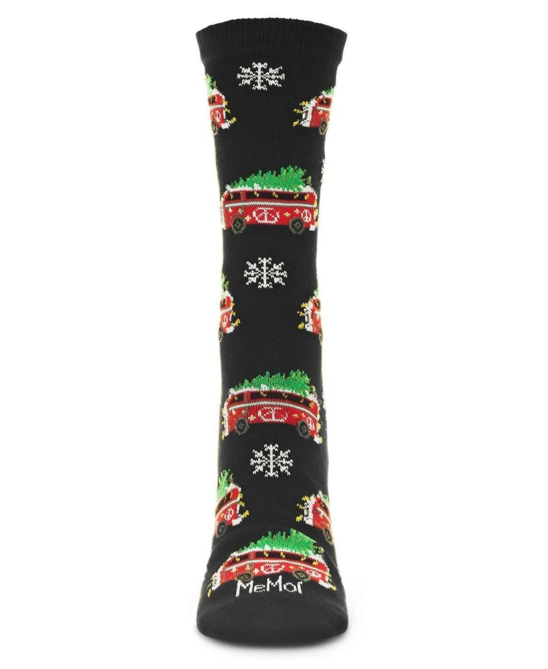 MeMoi Women's Holiday Bus Crew Socks