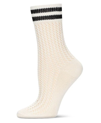MeMoi Women's Pointelle Knit Striped Crew Socks