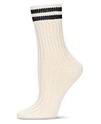 MeMoi Women's Pointelle Knit Striped Crew Socks