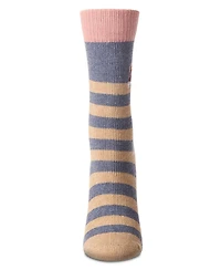 MeMoi Women's "Just Hanging" Striped Embroidered Cotton Rich Novelty Crew Socks