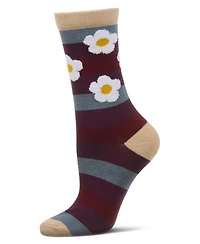 MeMoi Women's Flower Pop Stripe Dimensional Crew Socks