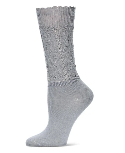 MeMoi Women's Delicate Flake Embroidered Crew Socks