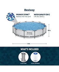 Bestway Steel Pro Max 12 Foot by 30 Inch Above Ground Swimming Pool Set, Gray