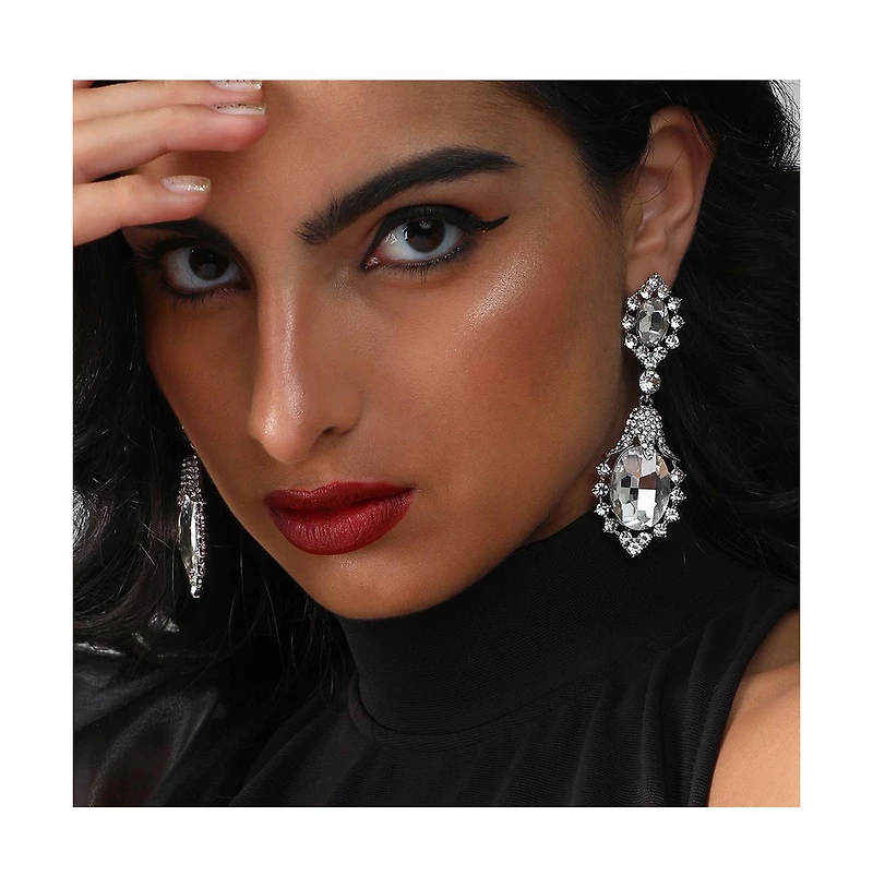 Sohi Women's Silver Embellished Drop Earrings