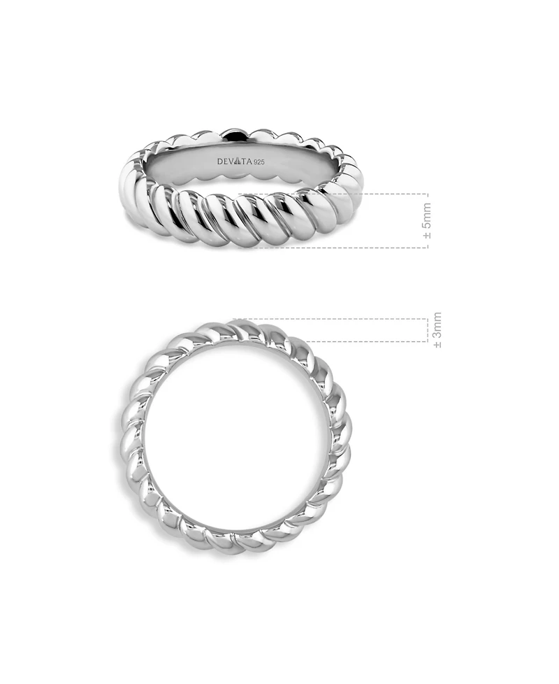 Devata Rope Band Ring in Rhodium Plated Sterling Silver