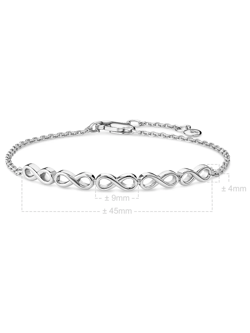 Devata Infinity Chain Bracelet in Rhodium Plated Sterling Silver, Adj 6.5/7.0/7.5 inch