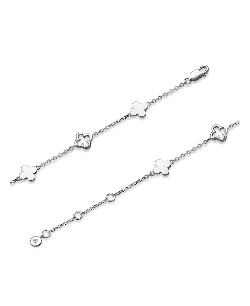 Devata Clover Chain Bracelet in Rhodium Plated Sterling Silver, Adj 6.5/7.0/7.5 inch