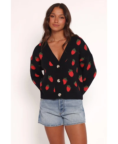 Petal and Pup Women's Judson Strawberry Knit Cardigan - Black