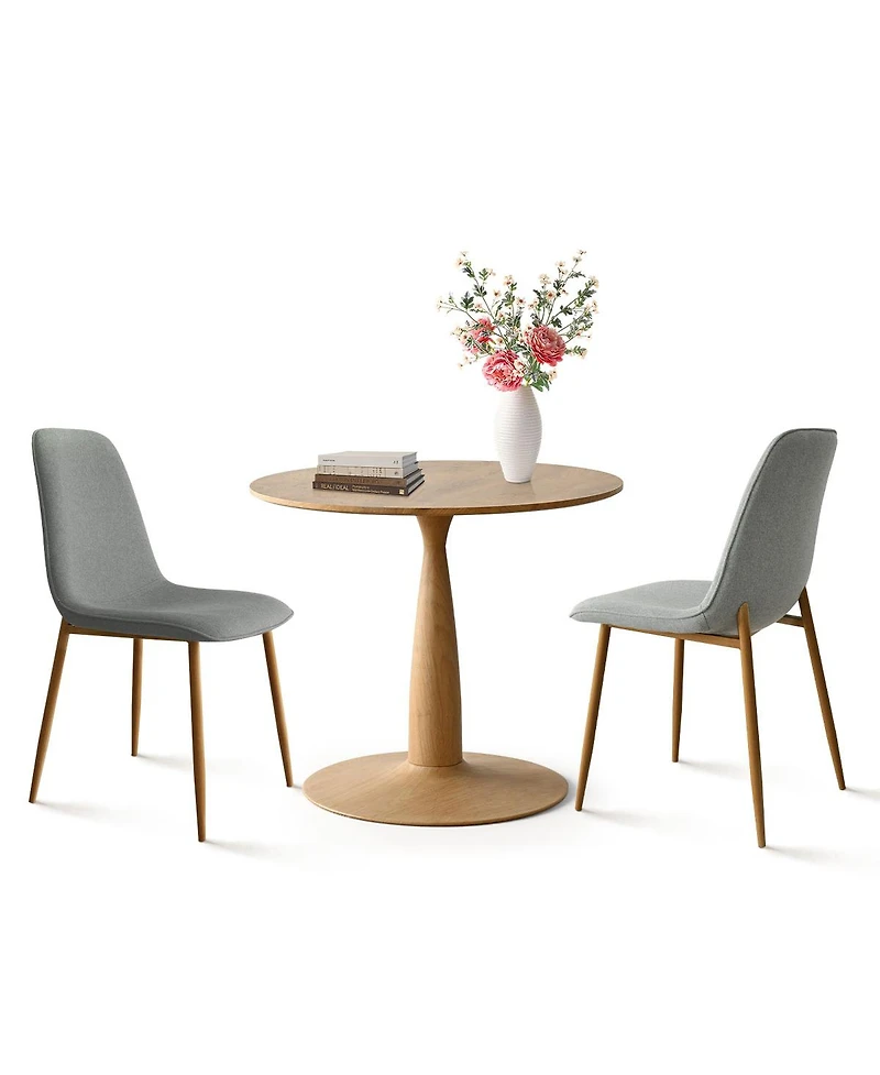 3-Piece 34.5" Dining Set with Sculpted Pedestal Table and 2 Upholstered Chairs with Curved Back and Light Wood Legs-Maison Boucle