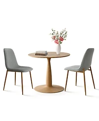 3-Piece 34.5" Dining Set with Sculpted Pedestal Table and 2 Upholstered Chairs with Curved Back and Light Wood Legs-Maison Boucle