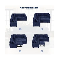 Maison Boucle 82.6" L-Shaped Pull Out Sleeper Sofa with Usb Ports, Power Outlets & Wheels, Modular Sectional Bed for Living Room