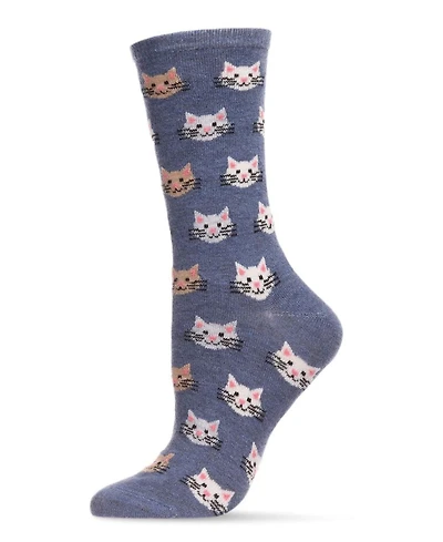 MeMoi Women's Soft Cheerful Cat Face Cashmere Crew Socks