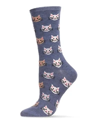 MeMoi Women's Soft Cheerful Cat Face Cashmere Crew Socks