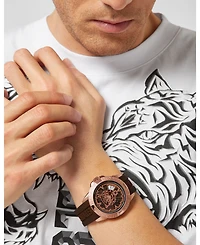 Plein Sport Mens Touchdown 3 Hand Date Quartz Brown Silicone Strap 44MM