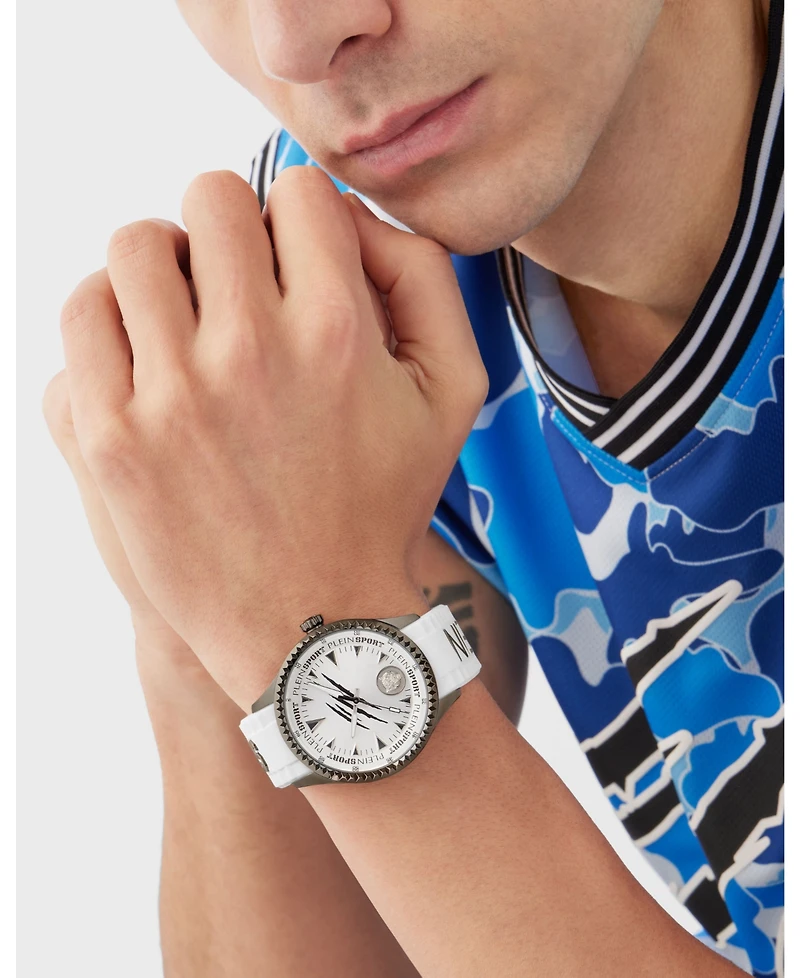 Plein Sport Mens Lineman 3 Hand Quartz White Silicone Strap 45mm